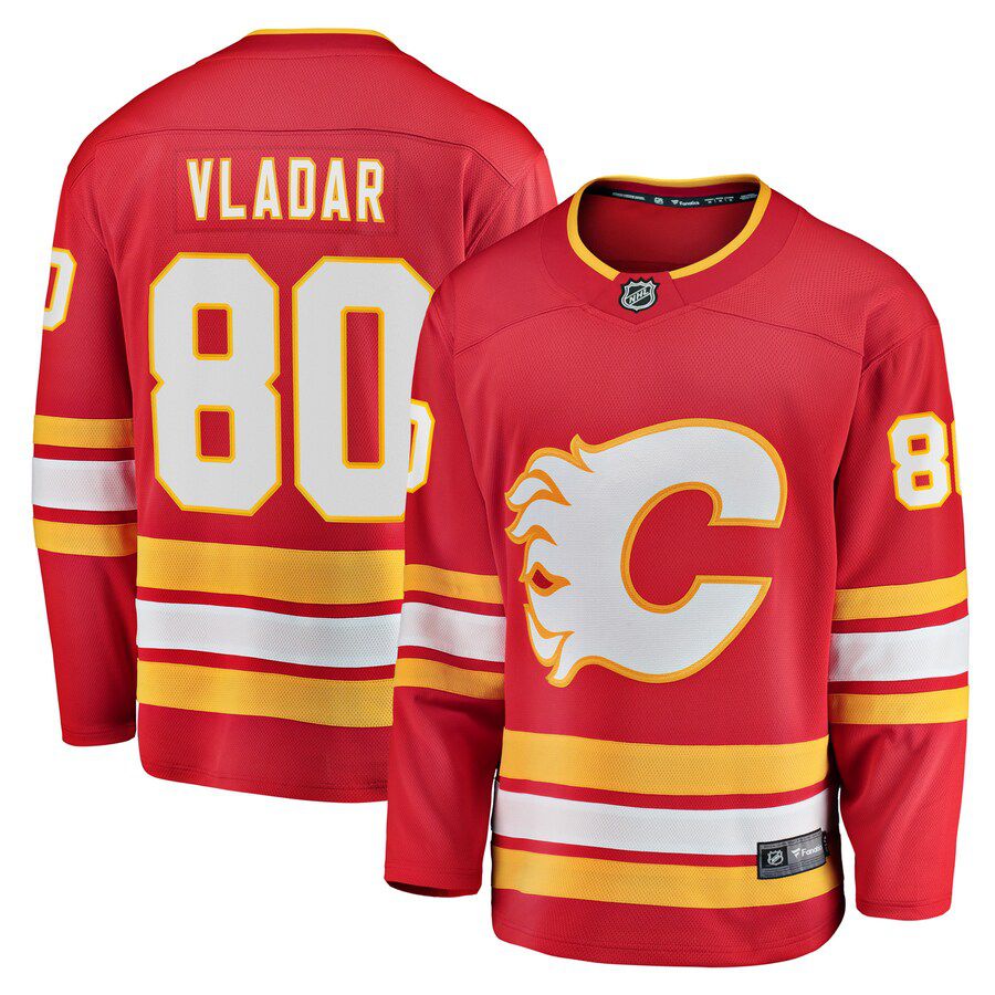 Men Calgary Flames #80 Daniel Vladar Fanatics Branded Red Home Breakaway Player NHL Jersey